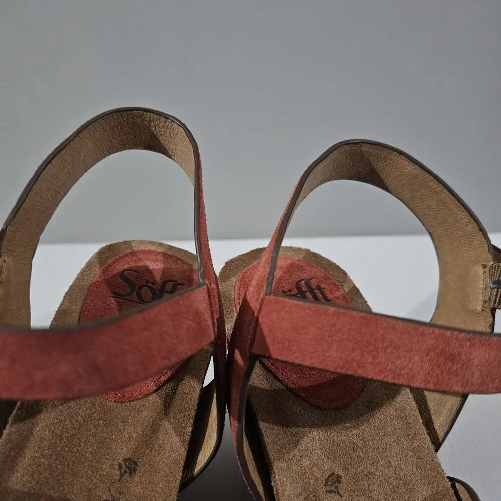 Sofft Casidy Wedge Platform Sandal Womens 11 Coral Orange Suede Jute Chunky - Picture 8 of 15
